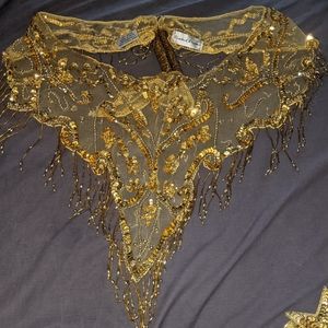 Vintage Gold Lace and Beaded Scarf